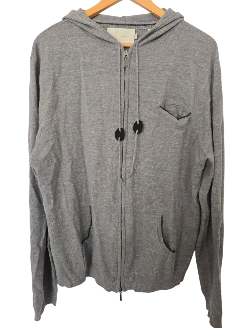 7 Diamonds Wool Blend Hoodie Sweater Men’s XXL Gray Zip Up Elbow Patch